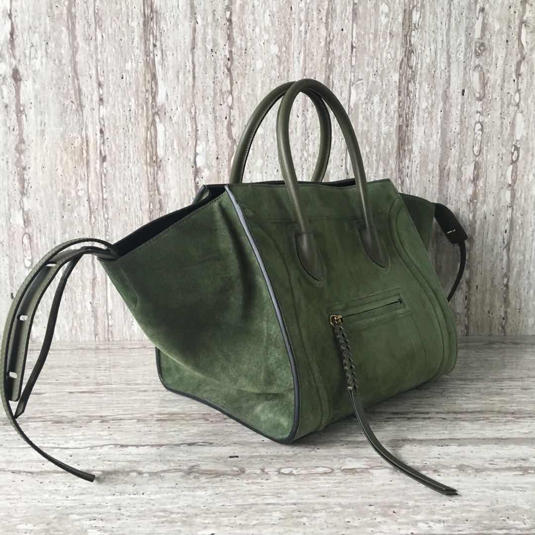 Celine Luggage Phantom Tote Bag Suede Leather CT3372 Dark Green