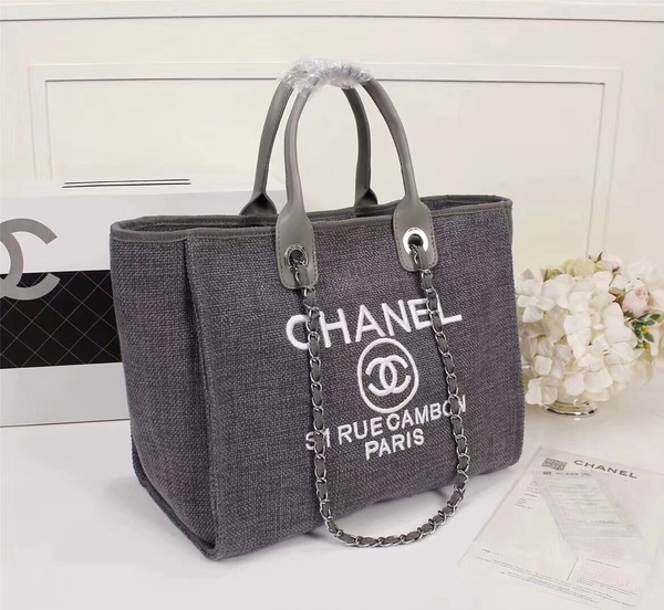 Chanel Canvas Leather Tote Shopping Bag 68047A