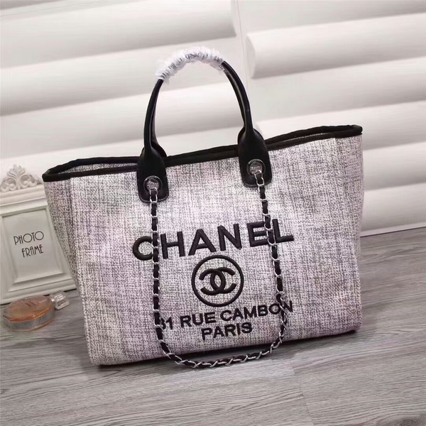 Chanel Canvas Leather Tote Shopping Bag 68047D