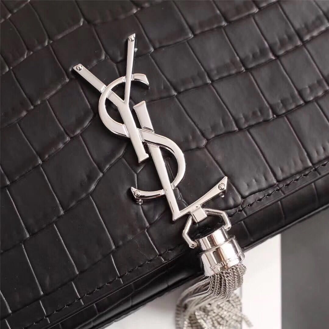 Yves Saint Laurent Croco Leather Cross-body Shoulder Bag 131224 Black