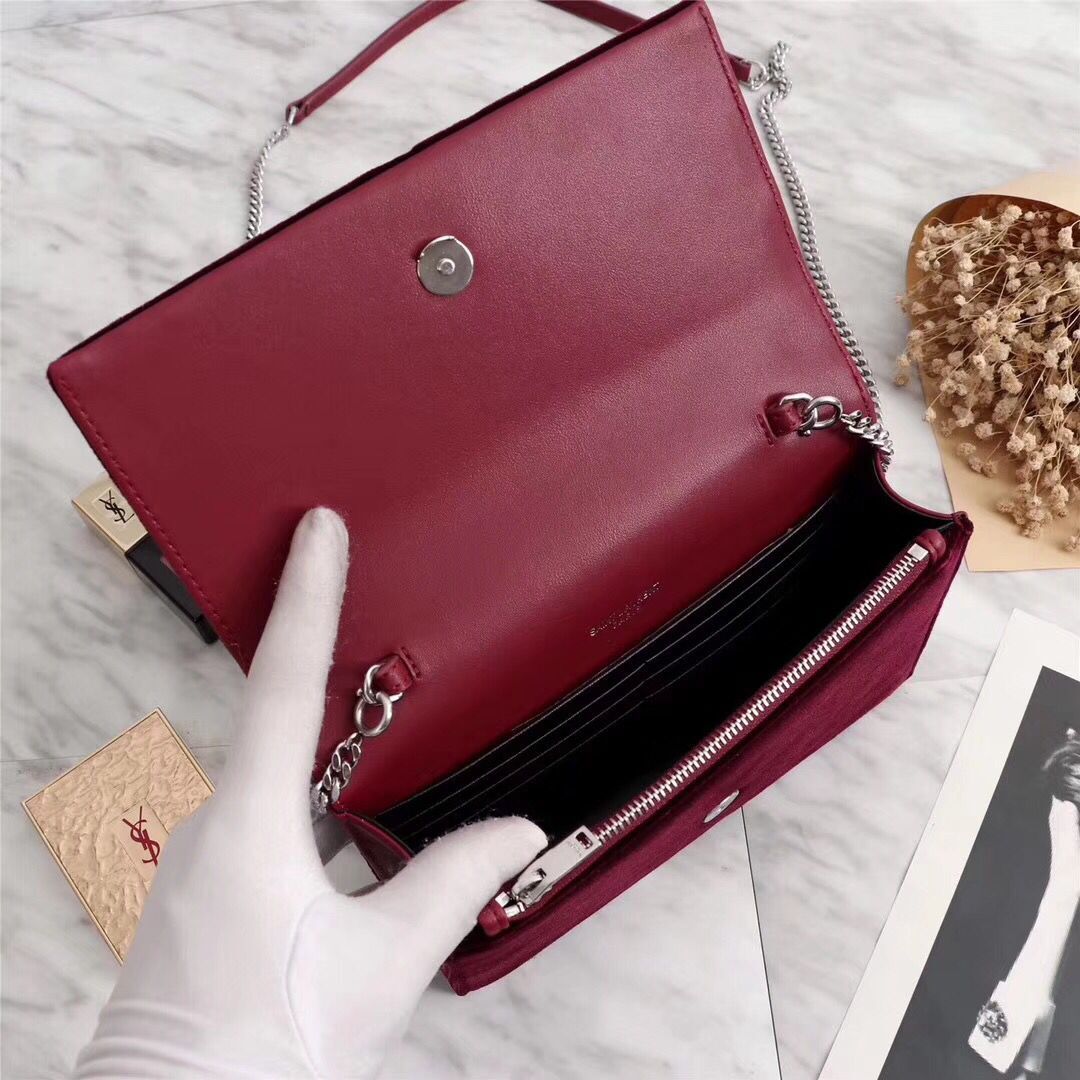 Yves Saint Laurent Leather Cross-body Shoulder Bag Y8011 wine