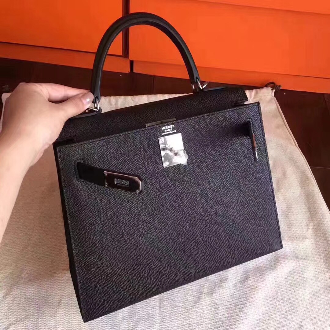 Hermes Kelly 32cm Shoulder Bags Original espom leather black