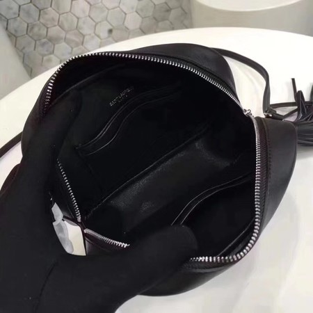 Yves Saint Laurent Calfskin Leather Shoulder Bag 5804 Black&Silver