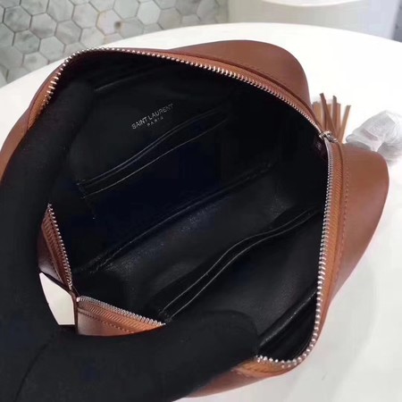Yves Saint Laurent Calfskin Leather Shoulder Bag 5804 Brown
