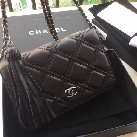 Chanel Clutch Bag Original Sheepskin Leather 7077 Black