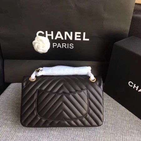 Chanel Flap Shoulder Bag Black Original Sheepskin Leather CF1112V Gold