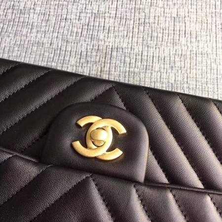 Chanel Flap Shoulder Bag Black Original Sheepskin Leather CF1112V Gold