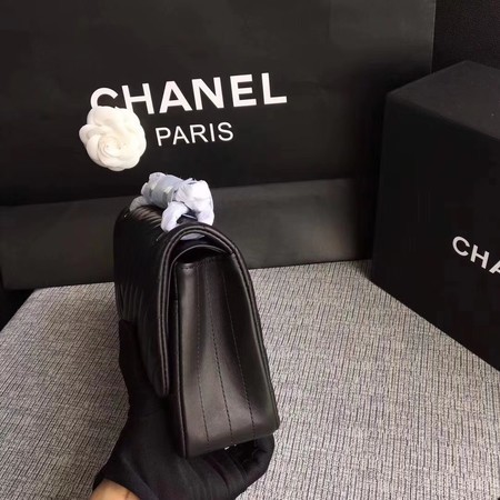 Chanel Flap Shoulder Bag Black Original Sheepskin Leather CF1112V Silver