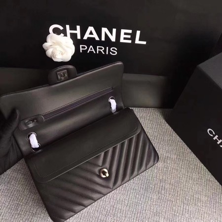 Chanel Flap Shoulder Bag Black Original Sheepskin Leather CF1112V Silver