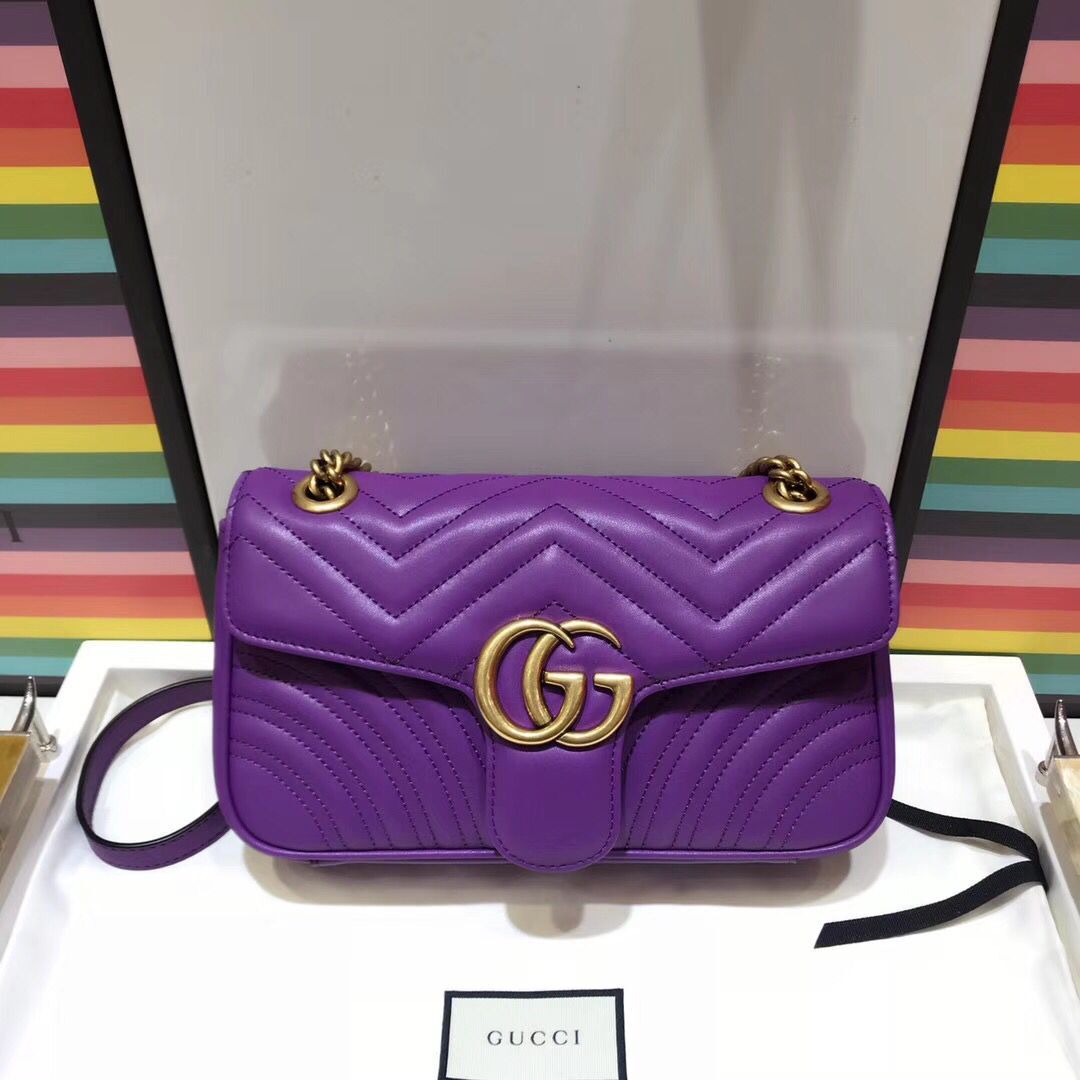 Gucci GG Marmont Sheenskin Shoulder Bag 443497A  purple