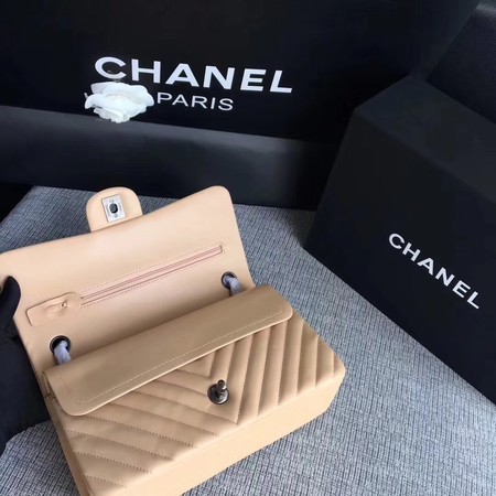 Chanel Flap Shoulder Bag Apricot Original Sheepskin Leather CF1112V Silver