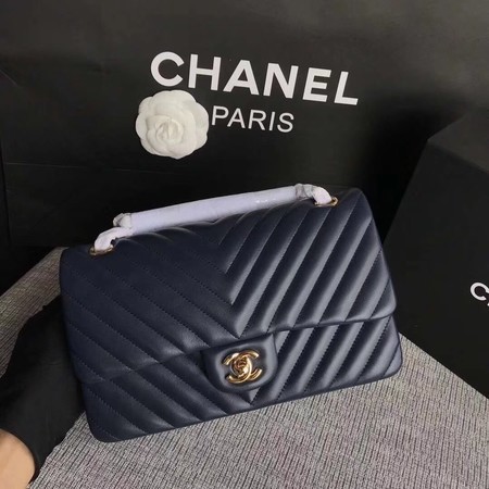 Chanel Flap Shoulder Bag Dark Blue Original Sheepskin Leather CF1112V Gold