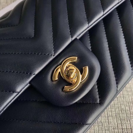Chanel Flap Shoulder Bag Dark Blue Original Sheepskin Leather CF1112V Gold