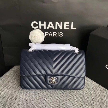 Chanel Flap Shoulder Bag Dark Blue Original Sheepskin Leather CF1112V Silver