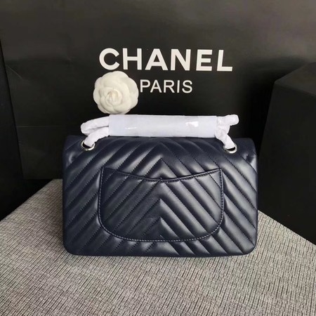 Chanel Flap Shoulder Bag Dark Blue Original Sheepskin Leather CF1112V Silver