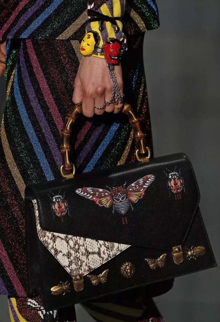 Gucci Insect Calfskin Leather Top Handle Bag 488712 Black