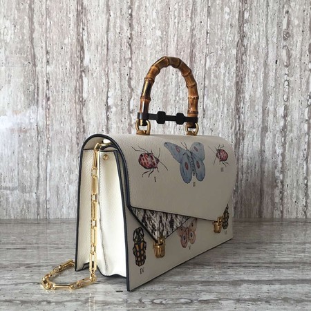 Gucci Insect Calfskin Leather Top Handle Bag 488712 White