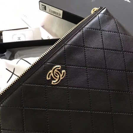 Chanel Original Sheepskin Leather Cluth Bag 7081 Black