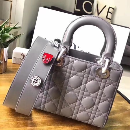 Dior Lucky Badges Original Sheepskin Leather Bag 88034 Grey