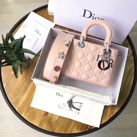 Dior Lucky Badges Original Sheepskin Leather Bag 88034 Pink