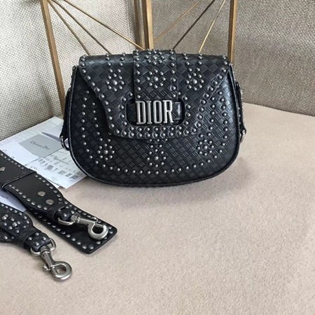 Dior D-Fence Saddle Bag in Studded Calfskin M6501 Black