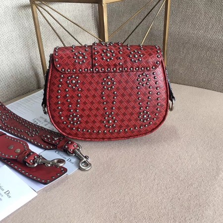 Dior D-Fence Saddle Bag in Studded Calfskin M6501 Red