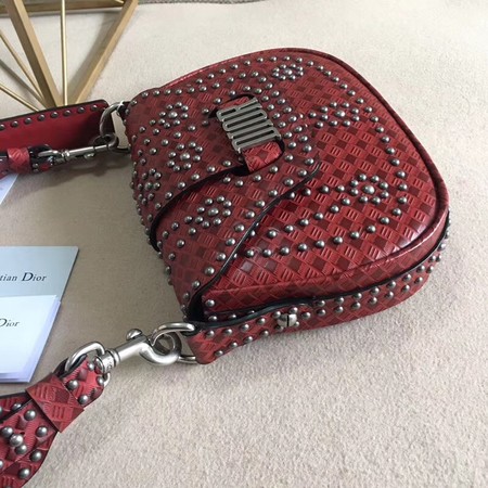 Dior D-Fence Saddle Bag in Studded Calfskin M6501 Red