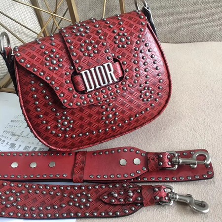 Dior D-Fence Saddle Bag in Studded Calfskin M6501 Red