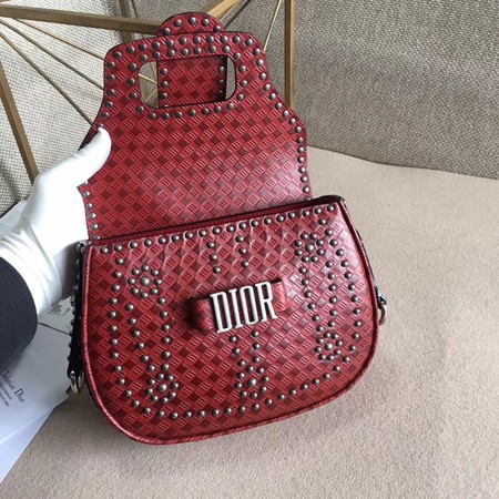 Dior D-Fence Saddle Bag in Studded Calfskin M6501 Red