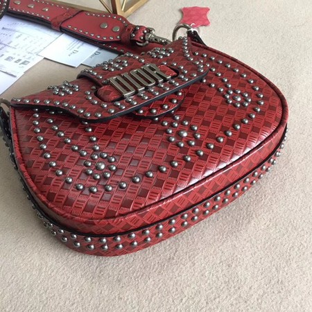 Dior D-Fence Saddle Bag in Studded Calfskin M6501 Red