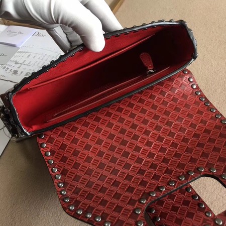 Dior D-Fence Saddle Bag in Studded Calfskin M6501 Red