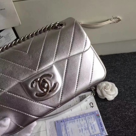 Chanel Original Lambskin Leather Flap Shoulder Bag CF3695 Silver