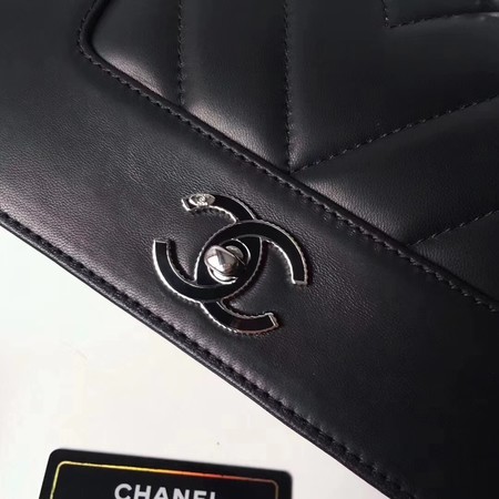 Chanel V Veins Calfskin Leather Flap Shoulder Bag 5692 Black