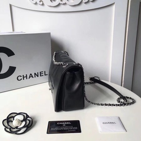 Chanel V Veins Calfskin Leather Flap Shoulder Bag 5692 Black