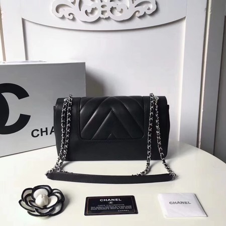 Chanel V Veins Calfskin Leather Flap Shoulder Bag 5692 Black