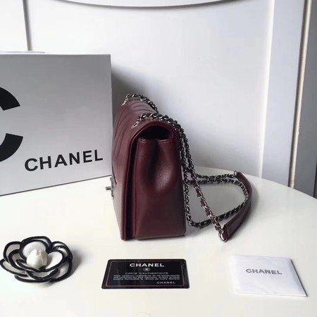 Chanel V Veins Calfskin Leather Flap Shoulder Bag 5692 Marroon