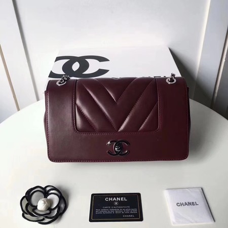 Chanel V Veins Calfskin Leather Flap Shoulder Bag 5692 Marroon