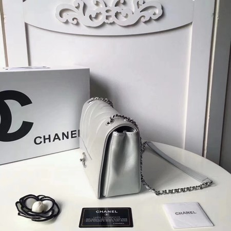 Chanel V Veins Calfskin Leather Flap Shoulder Bag 5692 Silver