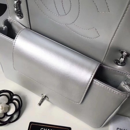 Chanel V Veins Calfskin Leather Flap Shoulder Bag 5692 Silver