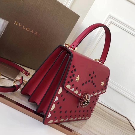 BVLGARI Original Calfskin Leather Tote Bag 3784 Red