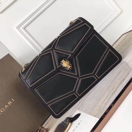 BVLGARI Quilted Stardust Original Calfskin Leather 3787 Black