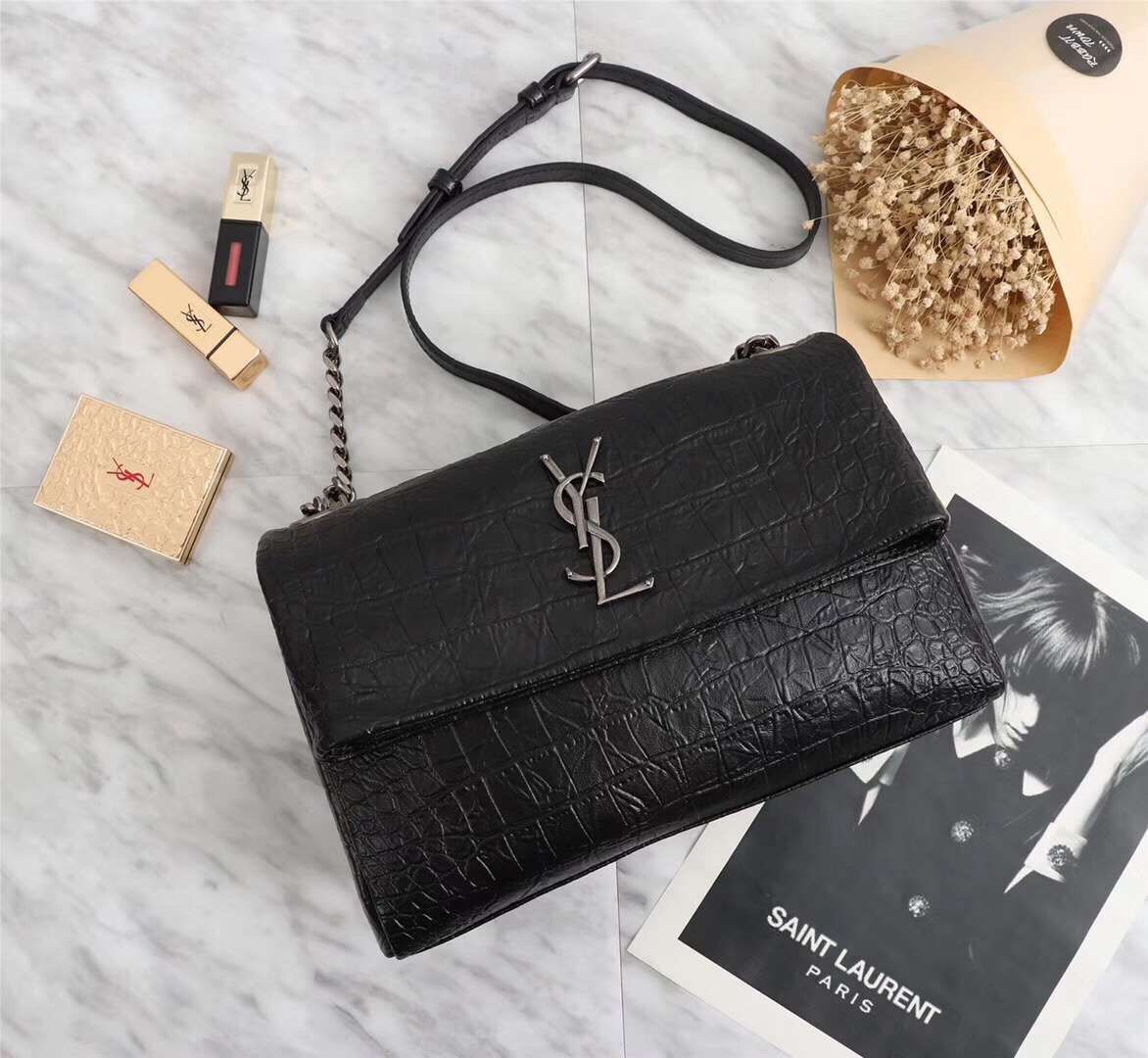 Yves Saint Laurent Calfskin Leather Tote Bag 464679 black