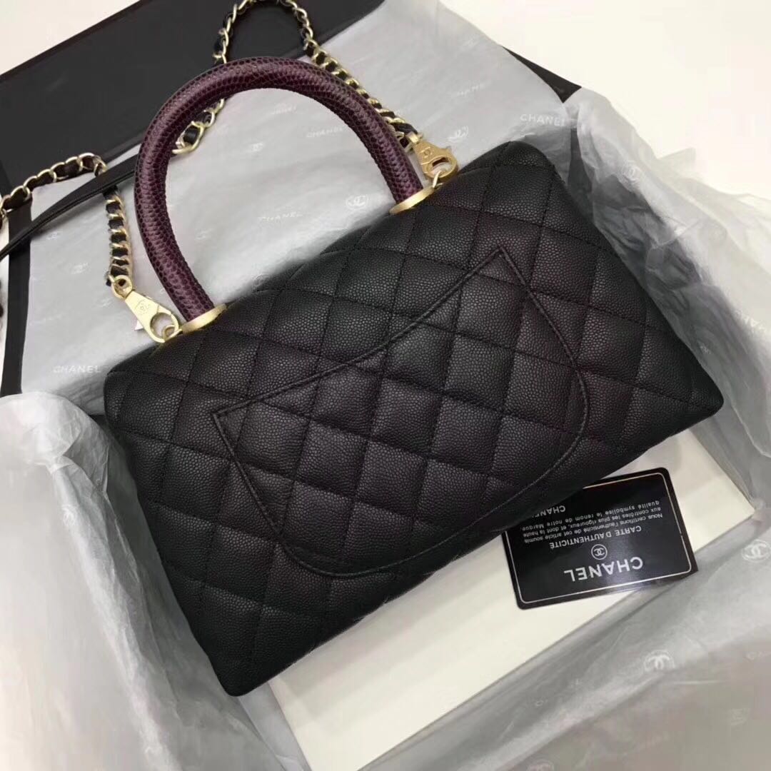 Chanel Classic Top Handle Bag black Cannage Pattern A92290 Gold