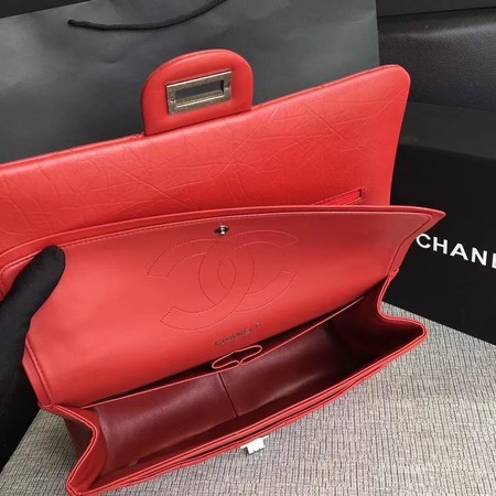 Chanel Flap Shoulder Bag Red Original Calfskin Leather 277 Silver