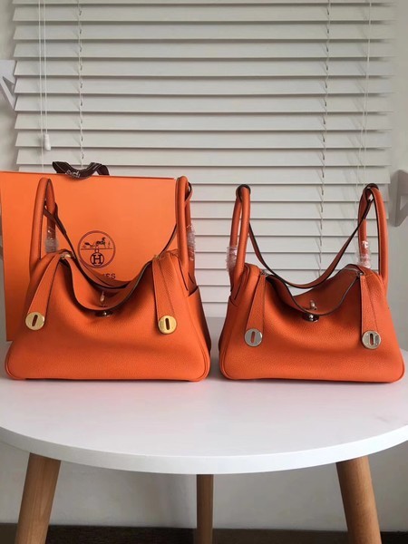 Hermes Lindy Original Togo Leather Bag 5086 Orange