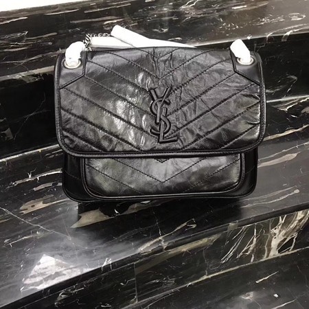 Yves Saint Laurent Calfskin Leather Shoulder Bag 483265 Black