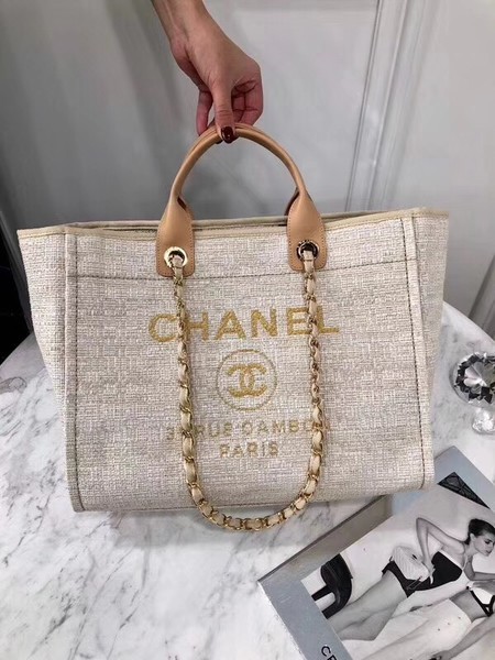 Chanel Original Canvas Leather Tote Shopping Bag 92298 Offwhite