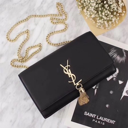 Yves Saint Laurent Classic Calfskin Leather Shoulder Bag 311227 Black&Gold