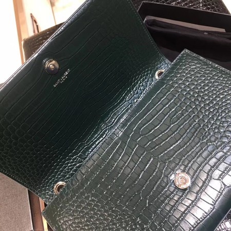 Yves Saint Laurent Crocodile Leather Shoulder Bag 1456 Atrovirens&Silver