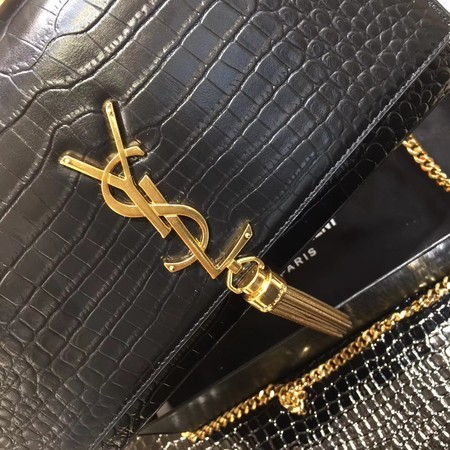 Yves Saint Laurent Crocodile Leather Shoulder Bag 1456 Black&Gold